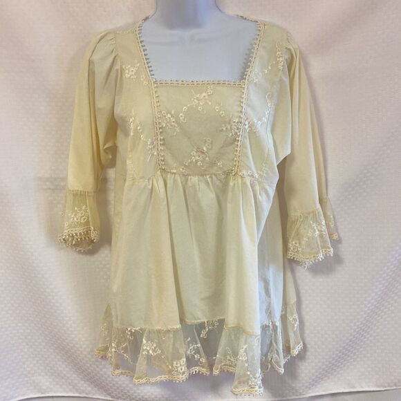 Bohemian Lace White Cream Tunic by Urban Mango- Small - Picture 1 of 6